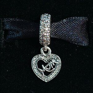 Authentic Retired Pandora Center of My Heart Dangle Mom Family Charm - 791521CZ